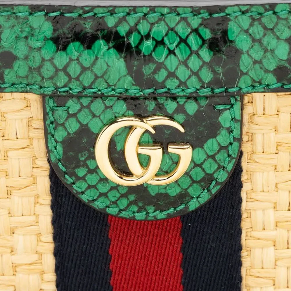 Gucci Raffia Python Ophidia Medium Chain Shoulder Bag - Picture 10 of 13